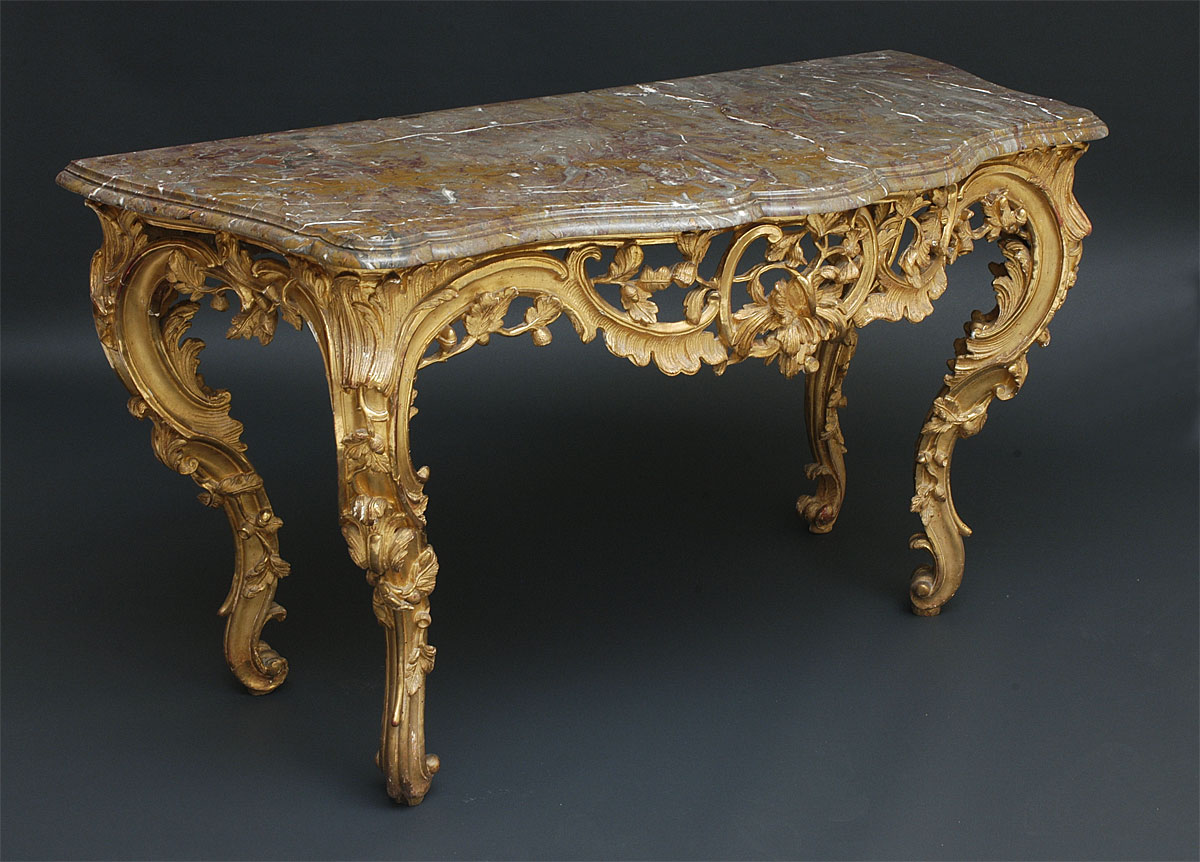 French, Louis XV period, carved giltwood console table