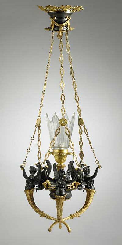 Empire Style, Patinated and gilt-bronze chandelier