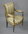 Pair of French, Jacob period, painted and parcel-gilded fauteuils