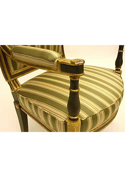 Pair of French, Jacob period, painted and parcel-gilded fauteuils