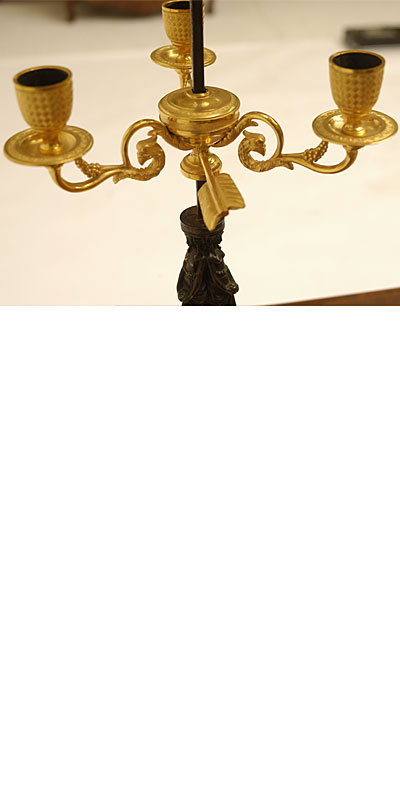Very fine French, Empire period, gilt-bronze and patinated bronze bouillote lamp