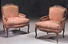 Pair of French, Provincial, Louis XV style bergeres
