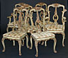 Set of Twelve fine, Venetian, painted and parcel gilded, tall-back dining chairs