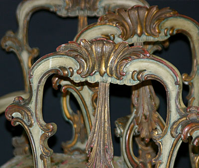 Set of Twelve fine, Venetian, painted and parcel gilded, tall-back dining chairs