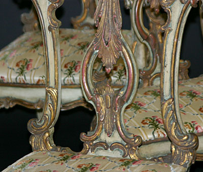 Set of Twelve fine, Venetian, painted and parcel gilded, tall-back dining chairs