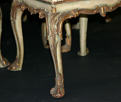 Set of Twelve fine, Venetian, painted and parcel gilded, tall-back dining chairs