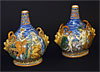 Pair of fine, Italian Majolica, bottle-neck vases