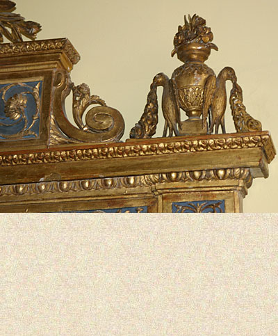 Very fine, Northern Italian, Neoclassical, painted and parcel-gilt overmantel mirror