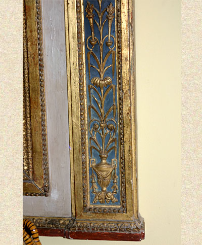 Very fine, Northern Italian, Neoclassical, painted and parcel-gilt overmantel mirror