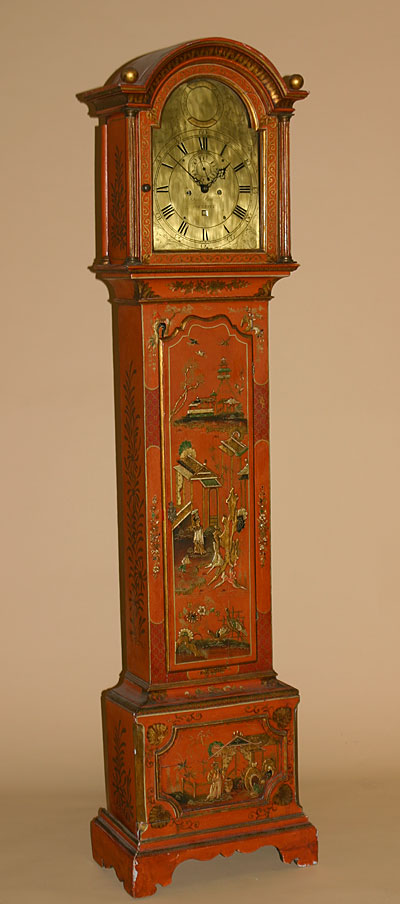Fine, English, George III period, chinoiserie and parcel-gilt, tall-case clock