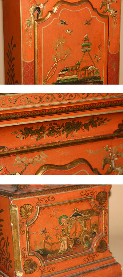 Fine, English, George III period, chinoiserie and parcel-gilt, tall-case clock
