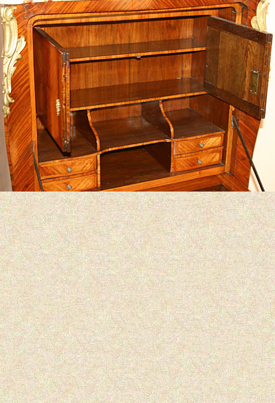 Fine, Louis XV, marquetry inlaid, gilt-bronze mounted, secretaire a abattant