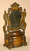 Rare and Fine Venetian polychrome painted and parcel-gilded mirror on stand