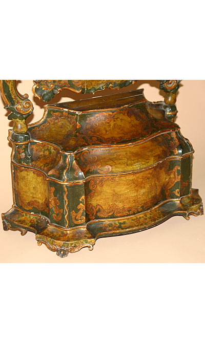 Rare and Fine Venetian polychrome painted and parcel-gilded mirror on stand