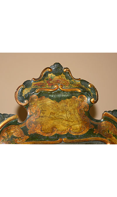Rare and Fine Venetian polychrome painted and parcel-gilded mirror on stand