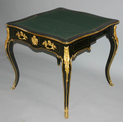 Fine, French, Napoleon III period, black lacquer and gilt bronze and and incised gilt brass table a jeu (game table)