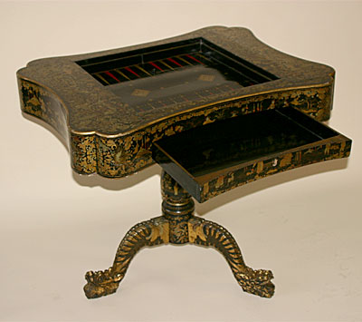 Very fine, Chinese export, black lacquer and Parcil gilt games table