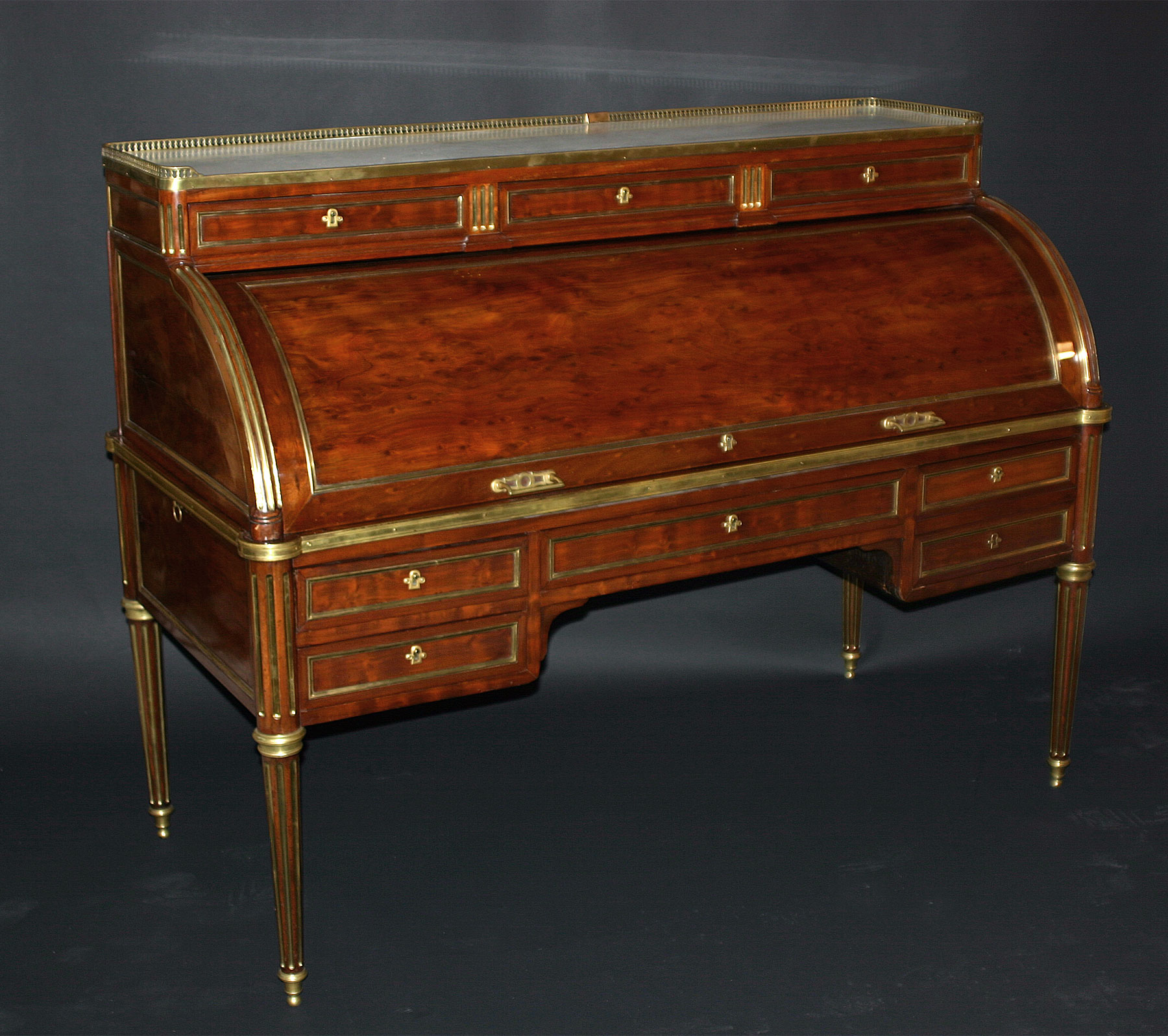 Louis XVI, ormolu and brass-mounted, mahogany bureau  cylindre