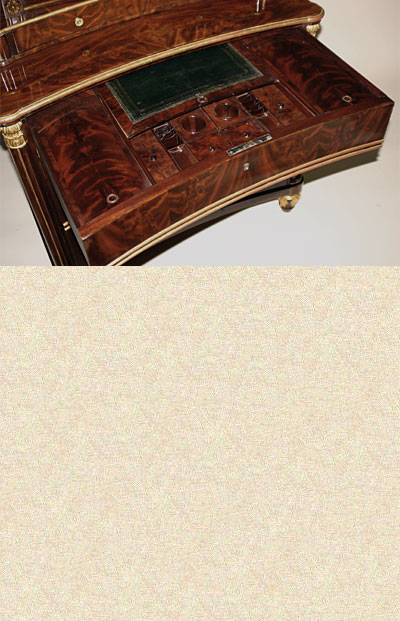 Very fine, Spanish, Neoclassical, flame mahogany and parcel-gilt coiffeuse