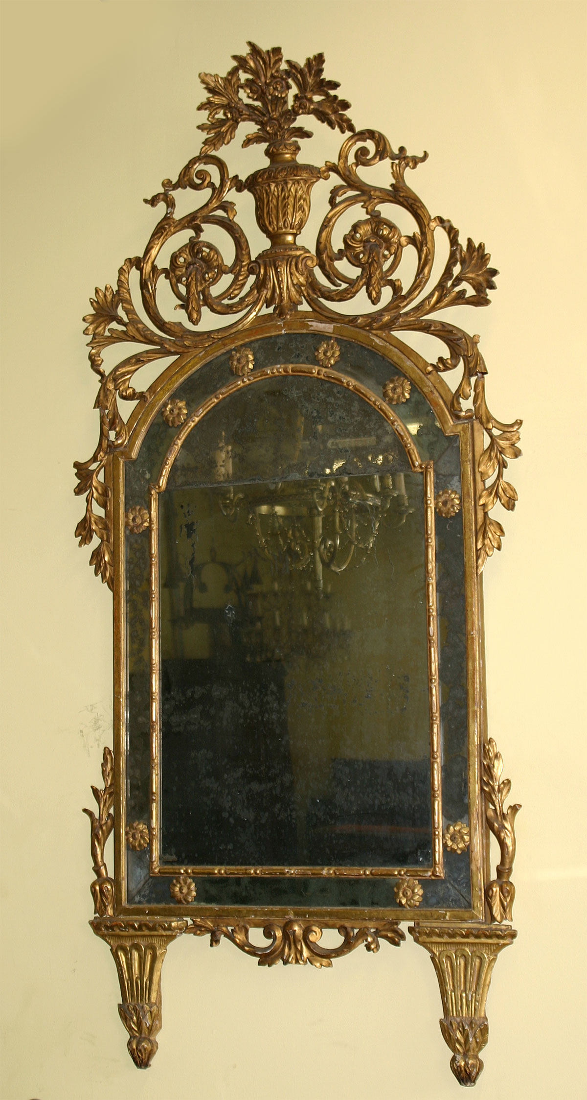 Pair of very fine, Italian, Neoclassical period, giltwood mirrors