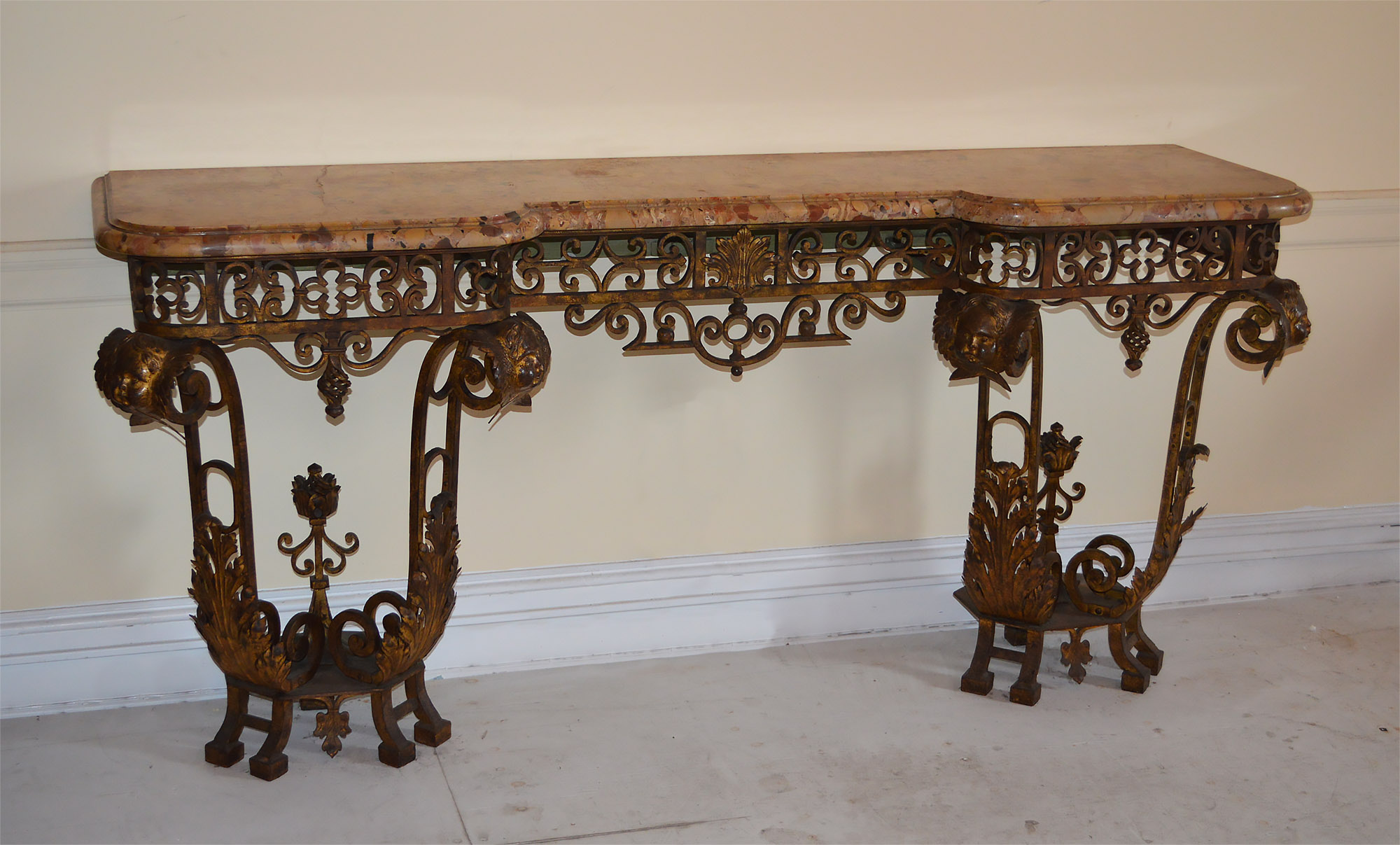 Pair of very fine and rare French, Louis XIV style, wrought-iron consoles