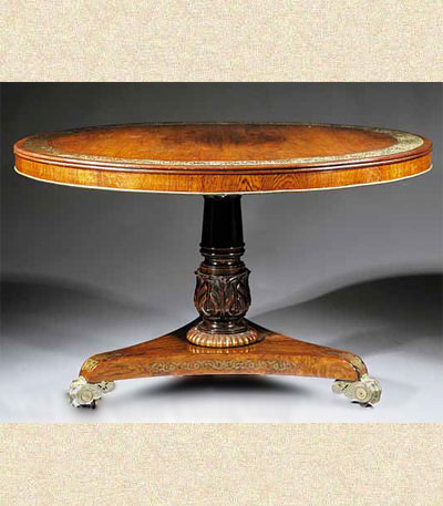 Very fine, Regency period, brass inlaid, rosewood center table