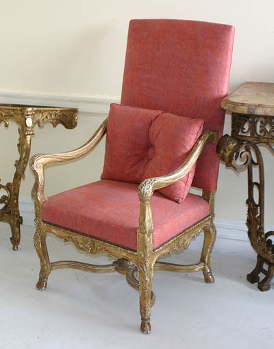 Set of six fine, French, Regence style, carved giltwood fauteuils