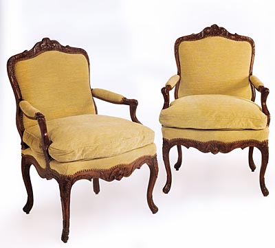 Pair of fine, French, Louis XV period fauteuils