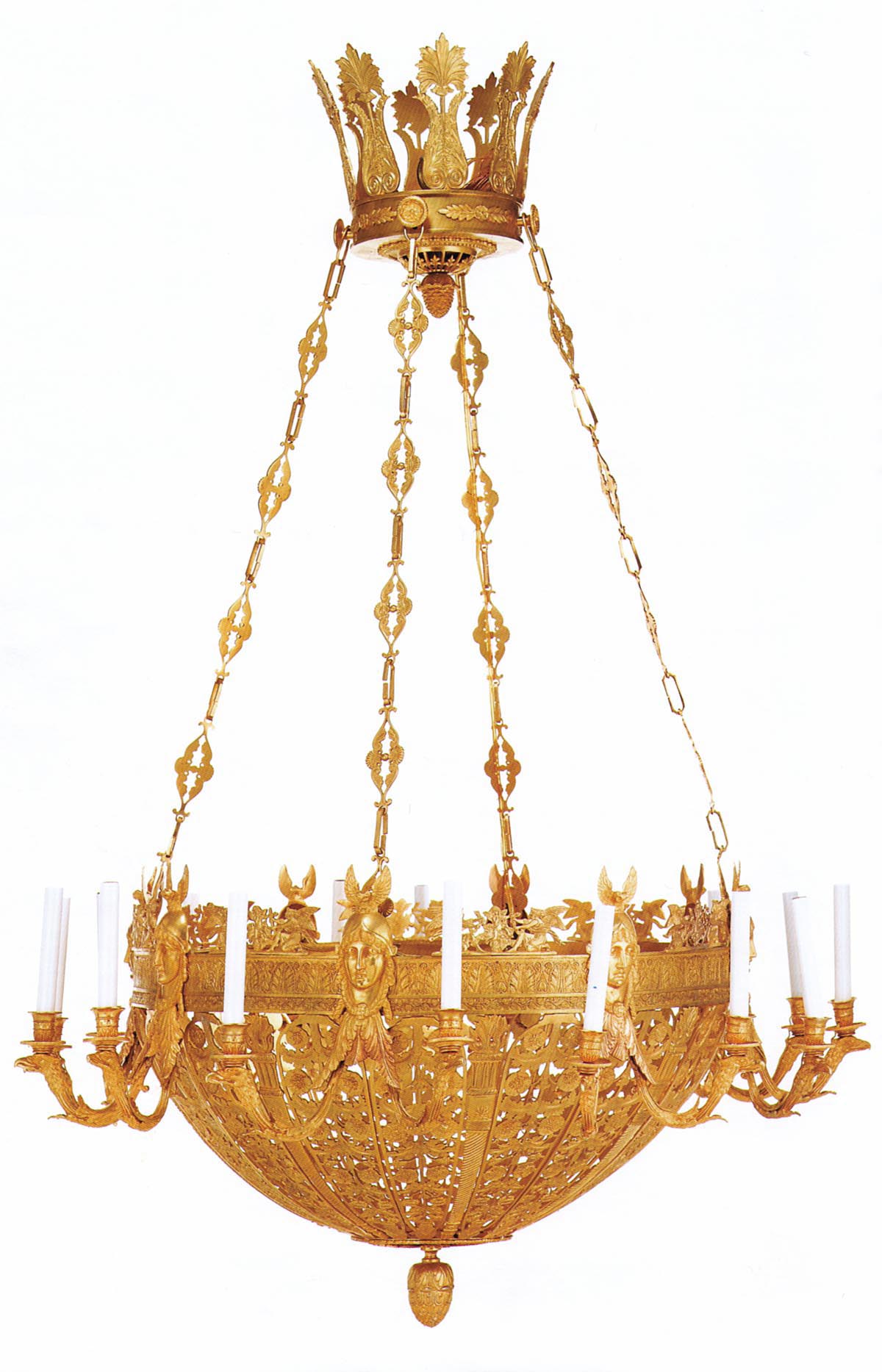 Very fine, Empire style, gilt-bronze, sixteen light chandelier of large dimension
