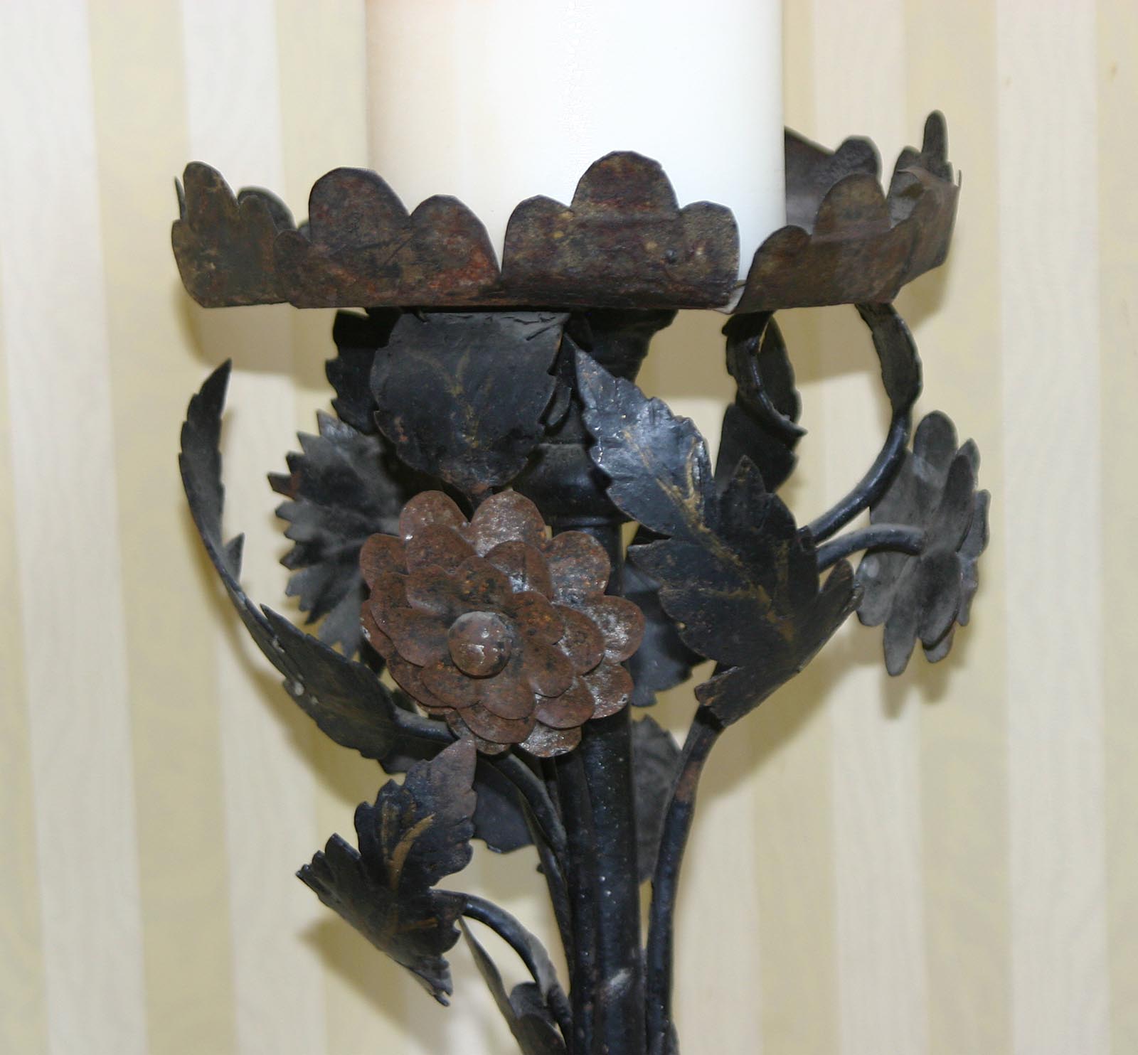 Pair of fine, Spanish, Baroque, wrought iron and brass torcheres