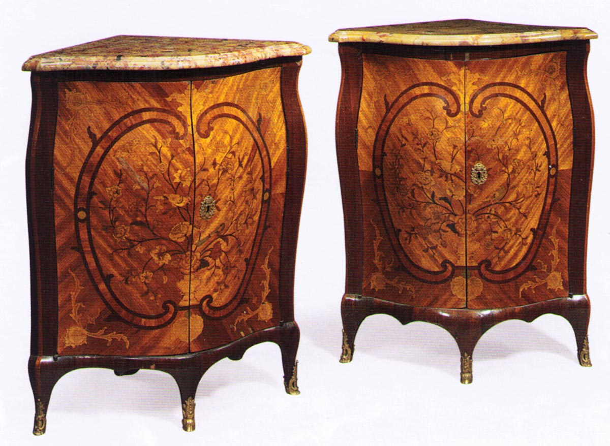 Pair of very fine, Louis XV period encoignures (corner cabinets)