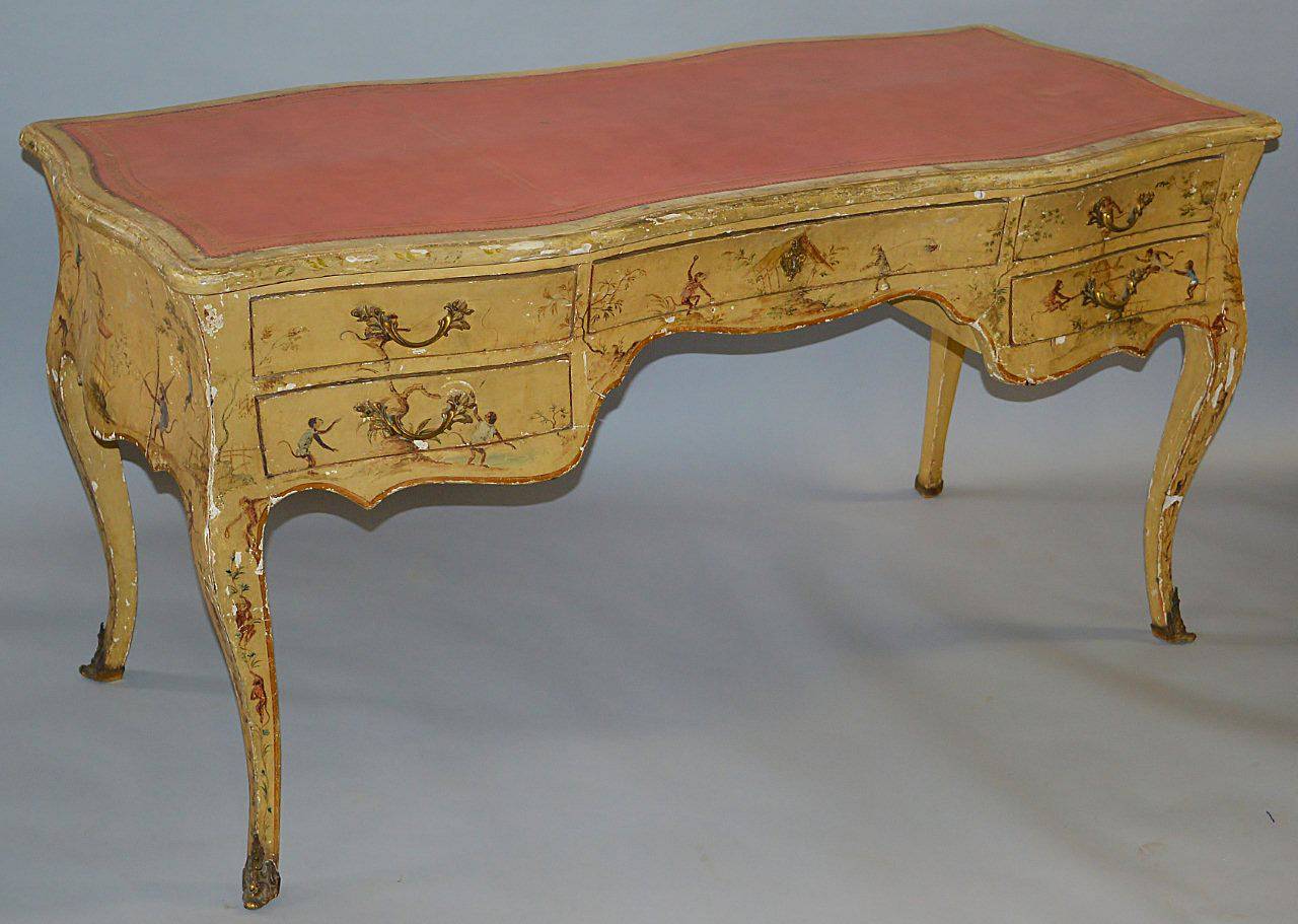 Fine, Venetian, Rococo style polychrome decorated desk