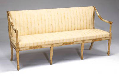 Italian, Neoclassical, parcel gilt and painted settee