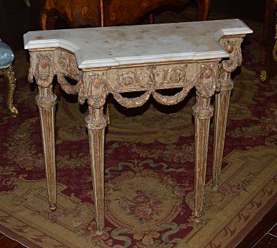 Fine, Italian, Neoclassical period, painted and parcel-gilded, diminutive console table