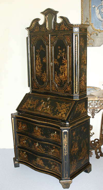 Fine, English, George I style, chinoiserie, fall-front secretary