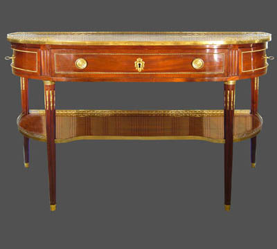 Very fine, French, Louis XVI period, brass mounted console desserte circa 1780 stamped 'E. AVRIL JME'.