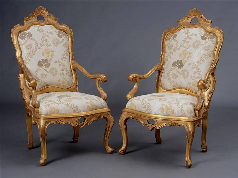 Pair of very fine, Venetian, Rococo period tall-back armchairs